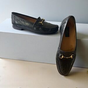 ZELLI MENS GENUINE CROCODILE BLACK HORSE-BIT SLIP ON SHOES SIZE 10.5 N